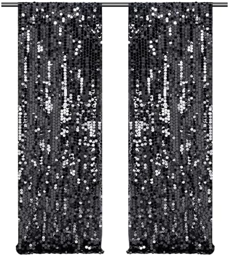 Black Sequin Backdrop Curtain 2 Panels 2ftx8ft Glitter Graduation Party Background for Class of 2026 Prom Birthday Photo Booth Decorations by SoarDream