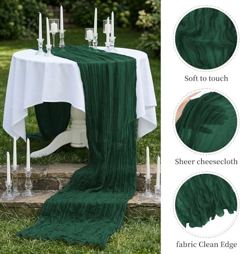 20 Pack Emerald Green 17 x 108 Inch Cheesecloth Table Runner - Boho Gauze Sheer Fabric for Wedding Baby Shower Party Home Decor - Image 3