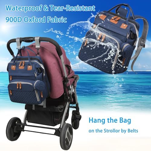 Jeryswet Baby Diaper Bags with Changing Station, Waterproof Large Capacity Diaper Bag Backpack for Moms Dads with USB Charging Port and Stroller Straps, Baby Shower Gifts, Blue - Image 4