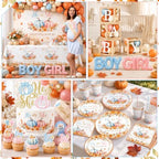Pumpkin Gender Reveal Decorations,Fall Theme Party He or She What Will Our Little Pumpkin Be Plates,Napkins,Balloon Arch,Box Tablecloth for Autumn Thanksgiving Gender Reveal - Image 5