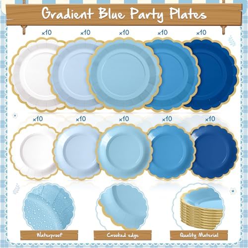 Zhehao 150 Pcs Blue Paper Plates Napkins Serves 50 - Image 3