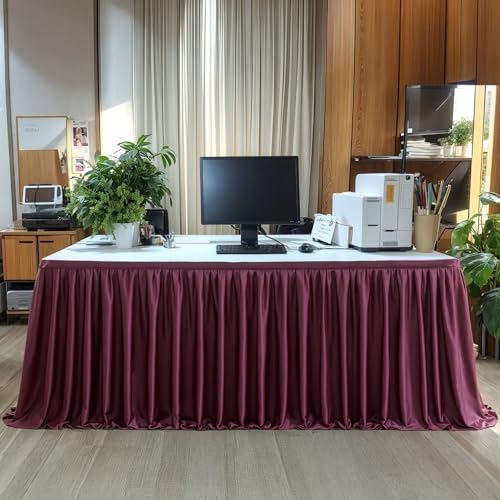 Partisky Burgundy Polyester Table Skirt for Rectangle Tables 17ft, Wrinkle Resistant Pleated Ruffle Table Cloth for Banquet Wedding Trade Baby Shower Display Gift Dining Table - Image 6
