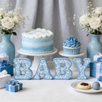 4 Pcs Cielito Lindo Baby Shower Decorations Blue Wooden Baby Letters, 6 inch Mexican Theme Wooden Blocks for Party Decor, Rustic Centerpiece for Gender Reveal Birthday Nursery Shelf Decor - Image 3