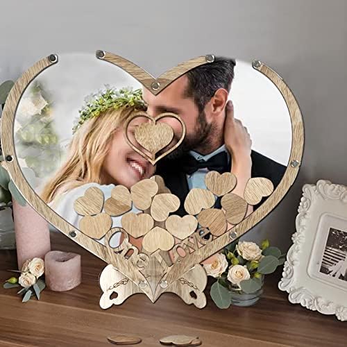Wedding Guest Book Alternative, Personalized Rustic Drop Box Guest Sign DIY Custom Picture Frame 65 Wooden Hearts,Reception Bridal Baby Shower Birthday Funeral Graduation Anniversar (Heart-Shaped) - Image 6