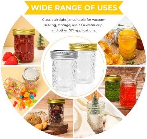 CycleMore Mason Jars 8 oz, 24 Pack Canning Jars with Mixed Color Airtight Lids, Half Pint Canning Jar Ideal for Fermenting, Jam, Honey, Pickling, Wedding/Shower Favors, DIY Decors - Image 4