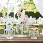 Acrylic Wedding Cake Stand Set - 3 Pcs Clear Round Cupcake Stands Dessert Display with Crystal Bling Pendants, for Wedding Event Birthday Party Baby Shower Tabletop Decorations Centerpieces - Image 2