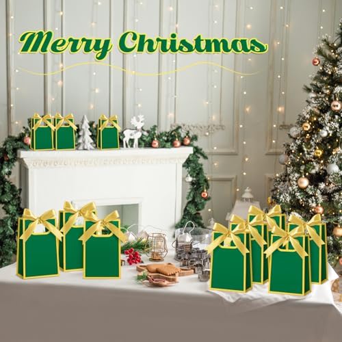 AmazingSpark 50 Pcs Green Gold Mini Gift Bags Bulk 6.3 x 3.9 x 2.8 Inch Party Favors Elegant Small Gift Bags with Handles and Ribbon Bows for Wedding Birthday Bridal Baby Shower Party Favors - Image 6