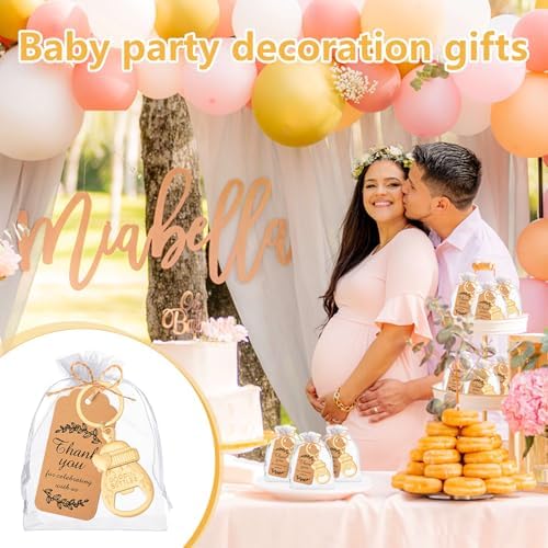 50Pcs Popping Bottle Openers Keychain Baby Shower Party Favors for Guests Bottle Opener Return Gift Souvenirs with Organza Bags Cards for Gender Reveal Theme Decoration Supplies（Love Bottle Style） - Image 6
