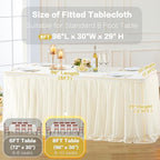 6 Pack Champagne Table Cloth for 8 Foot Rectangle Tables, Stretch Fitted Tulle Table Covers Skirt, Rectangular Ruffle Tutu Tablecloth Wedding Banquet Baby Shower Cake Tablecloths Decorations - Image 5