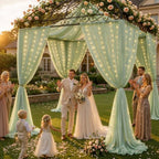 20 x 10ft Sage Green Chiffon Backdrop Curtain with Lights String for Parties,4 Panels Sheer Tulle Curtain Wedding Backdrop for Baby Shower Birthday Party Ceremony Reception Home Decorations - Image 4