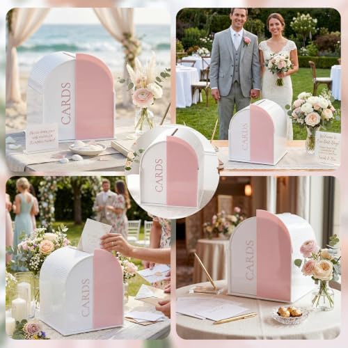 White Arched Wedding Card Box with Pink Standee & Erasable Pen for Party - Image 7