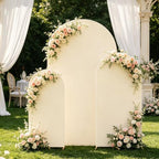 Set of 3 Metal Arch Backdrop Stands with Beige Covers, 6/6.6/7.2FT - Image 2