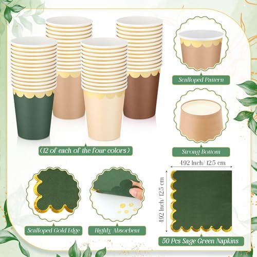 Mimorou 342 Pcs Sage Green and Brown Party Supplies Plates Napkins Cups - Image 4