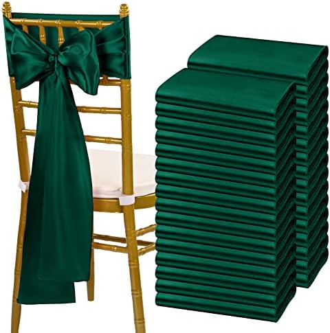 fani Forest Green Satin Chair Straps Bows,120 PCS 7x108 Inch,Chair Sash by fani