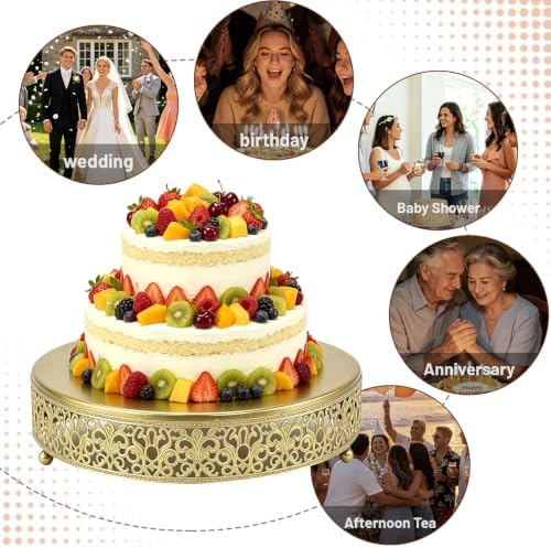 12 Inch Luxury Gold Cake Stand, Round Metal Dessert Display with Ornate Filigree Lace, Dual-Coated Premium Finish for Wedding, Anniversary & Elegant Home Decor - Image 7