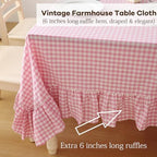 Pink White Gingham Ruffled Table Cloth Rectangular 70"x52" - Image 4