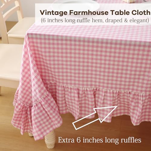 Pink White Gingham Ruffled Table Cloth Rectangular 70"x52" - Image 4