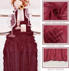 10FT 12 Pcs Burgundy Cheesecloth Table Runner Gauze Fabric Boho Cheese Cloth Table Runner Rustic Semi Sheer Runner for Wedding Holiday Bridal Shower Birthday Party Table Decor (35 x 120 Inches Long) - Image 2
