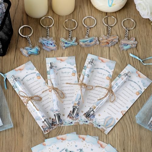 289 Pieces Airplane Baby Shower Favors for Guest Little Explorer Landing Soon Ballpoint Pens and Keychains Gifts Bulk Retractable Baby Shower Pens Gender Reveal Thank You Cards Souvenirs Prizes - Image 4