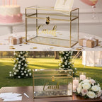 Wedding Card Box with Heart Lock, Large Metal Glass Card Box with Gold Frame for Party Reception, Wedding, Baby Showers, Birthdays, Bridal, or Graduation, 12.6×5.9×9 Inches - Image 6