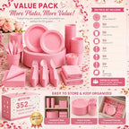 Tinybee 352 Pcs Pink Plastic Plates, Disposable Dinnerware Set for 50 - Image 6