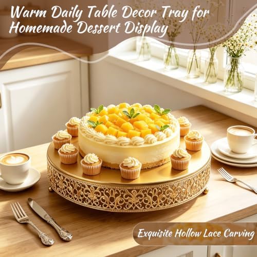 Cake Stand, Metal Round Cupcake Dessert Stand Cake Display Holder Cookies Fruit Serving Tray Decor for Wedding Party Birthday Baby Showers Anniversary (14 in, Dark Gold) - Image 3