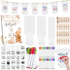 Panitay 126 Pcs Baby Shower DIY Bodysuit Set Bib 25 Blank White Newborn Bodysuit 25 Stencils 24 Marker 1 Sign 50 Pins(Bear) by Panitay
