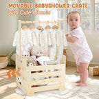 Wooden Baby Shower Crate Closet with Wheels, Pushable Gift Basket Storage - Image 2