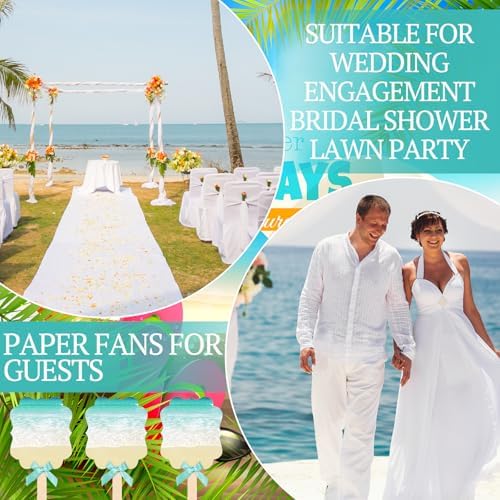 Huwena 50 Sets Wedding Fans for Guests Thank You for Celebrating with Us Fans Hand Fans Handheld Folded Fan Baby Shower Favors for Bridal Bridesmaid Gift Church Dancing (Blue and Green,Beach) - Image 4