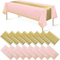 16Pack Disposable Plastic Tablecloths and Satin Table Runner Set Pink and Gold Dot Tablecloth Gold Satin Table Runner for Wedding Birthday Baby Shower Anniversary Christmas New Year Party Supplies by MASHAN