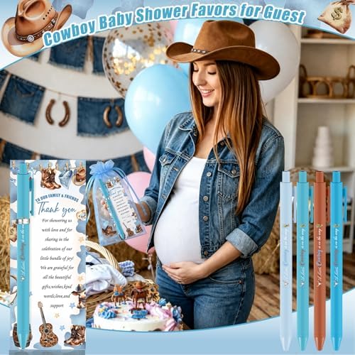 36 Sets Cowboy Baby Shower Gifts for Guest Western Baby Shower Party Favors A Little Cowboy is On the Way Ballpoint Pens Keychains Favors and Greeting Cards Bulk Gender Reveal Souvenirs Prize Game - Image 5