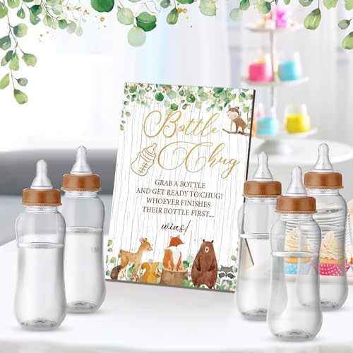 Trelaco 12 Pcs Woodland Animal Baby Shower Game Bottle Chug Wooden Sign Set - Image 5