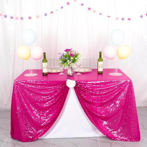 Partisout Hot Pink Tablecloth 90x132 inch Fuchsia Sequin Table Cloth Rectangle Sparkle Desk Cloths for Parties 6ft Happy New Year Birthday Tablecloths - Image 5