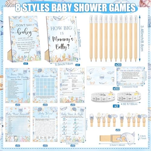 Funnymoom 426 Pcs Baby Shower Games Boy, 8 Ocean Theme Party Set - Image 3