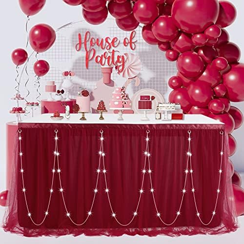 Tutu Table Skirt 14ft Burgundy Tulle Table Cloths Cover for Baby Shower Boy or Girl LED Birthday Party Dessert Buffet Banquet Table Decorations - Image 4