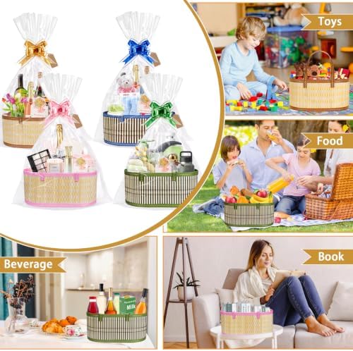 Dreamtop 4 Set Baskets for Gifts Empty, Woven Bamboo Gift Basket Empty Large with Handles, Sturdy Gift Basket Kit Empty to Fill for Christmas Birthday Baby Shower Wedding Gift (Colorful) - Image 5