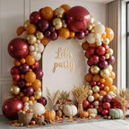 Burgundy Burnt Orange Balloon Arch Kit - Retro Boho Fall Balloon Garland with Metallic Gold Cream for Autumn Fall Harvest Thanksgiving Birthday Baby Shower Party Decorations by LUXURparty