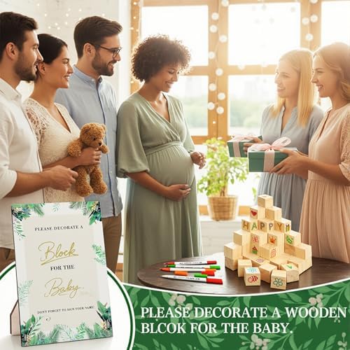 Baby Shower Games 87pcs Kit, Wooden Blocks for Baby Shower to Decorate, Gender Reveal Decorations, Gender Neutral Baby Shower Decorations & Keepsake Guest Book Idea - Image 4