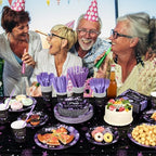Funnymoom 452 Pcs Retirement Party Decorations Supplies Set Include Purple and Black Retirement Paper Plates Napkins Cups Tablecloth Cutlery Straws for Men Women Say Goodbye Party - Image 4