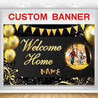 Custom Welcome Home Banner Decoration, Black Gold Welcome Back Home Yard Sign for Outdoor Decor, Military Homecoming Deployment Returning Party Supplies(5x7.5ft) by AUBAO