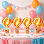 8 Sets Hot Air Balloon Decorations with Led Light,11.8" Baby Shower Centerpieces For Tables Paper Lantern Baby Boy Shower Decorations With Basket For Gender Reveal Birthday Wedding Party (Orange) - Image 7