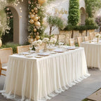 6 Pack Ivory Tablecloth for 6 Foot Rectangle Tables with Tulle Table Skirt - Image 7