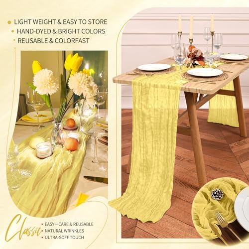 30 Pack Cheesecloth Table Runner 10FT Light Yellow Table Runner Boho Gauze Cheese Cloth Table Runners Long Rustic Sheer Table Decorations for Wedding Party Baby Bridal Shower Birthday Holiday Home - Image 5