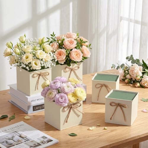 12 Pack Galvanized Square Vases with Floral Foam 3.5 Inch, Beige - Image 4