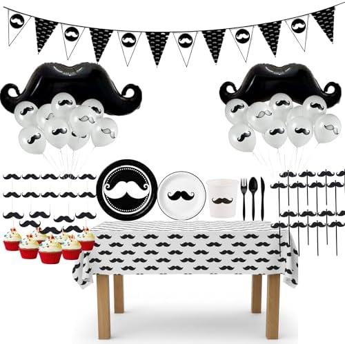 174PCS Mustache Party Decorations, 20 Guests -Large Mustache Decoration for Father's Day, Baby Shower, Men's Birthday, Little Man Theme Party, Graduation Decorations, Barber's Party, Bachelor Party by Unknown