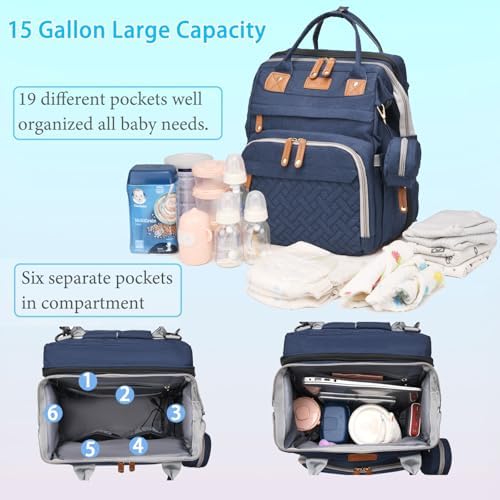 Jeryswet Baby Diaper Bags with Changing Station, Waterproof Large Capacity Diaper Bag Backpack for Moms Dads with USB Charging Port and Stroller Straps, Baby Shower Gifts, Blue - Image 3