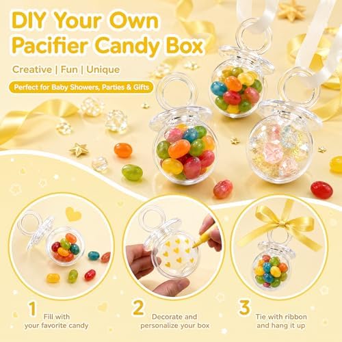 Nuenen 36 Pcs Baby Shower Favors, Mini Pacifier Candy Bottles 3.15", Clear - Image 3