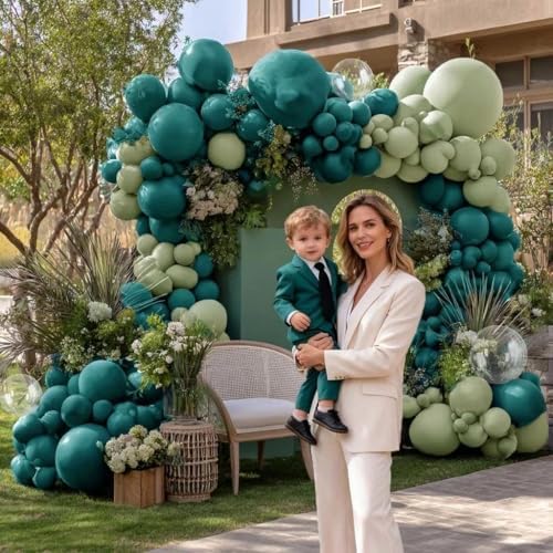 Dusty Green Teal Balloon Garland Arch Kit Double Stuffed, Dark Turquoise Aqua Sage Mist Green Balloon Different Sizes 18/12/5 Inch for Baby Shower Birthday Wedding Thanksgiving Christmas Party Decorat - Image 2