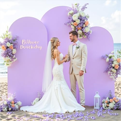 Pink and Lavender Arch Backdrop Cover 7.2FT 6.6FT 6FT Arch Covers Stretchy Backdrop Set of 3 Wedding Arch Cover Spandex Fitted Double-Color Fabric Arch Covers for Party Baby Shower Birthday Decoration - Image 4
