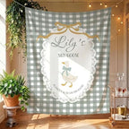 Sage Gingham Silly Goose Baby Shower Banner, Goose on the Loose Photo Backdrop, Vintage Lace Cottagecore Nursery Decor, Gender Neutral Sprinkle Welcome Sign, Personalized Fabric Wall Tapestry Decor by Unknown